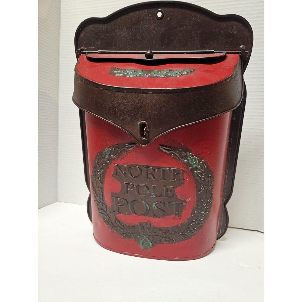 North Pole Post Christmas Santa Mailbox Red Wall Decor 15"